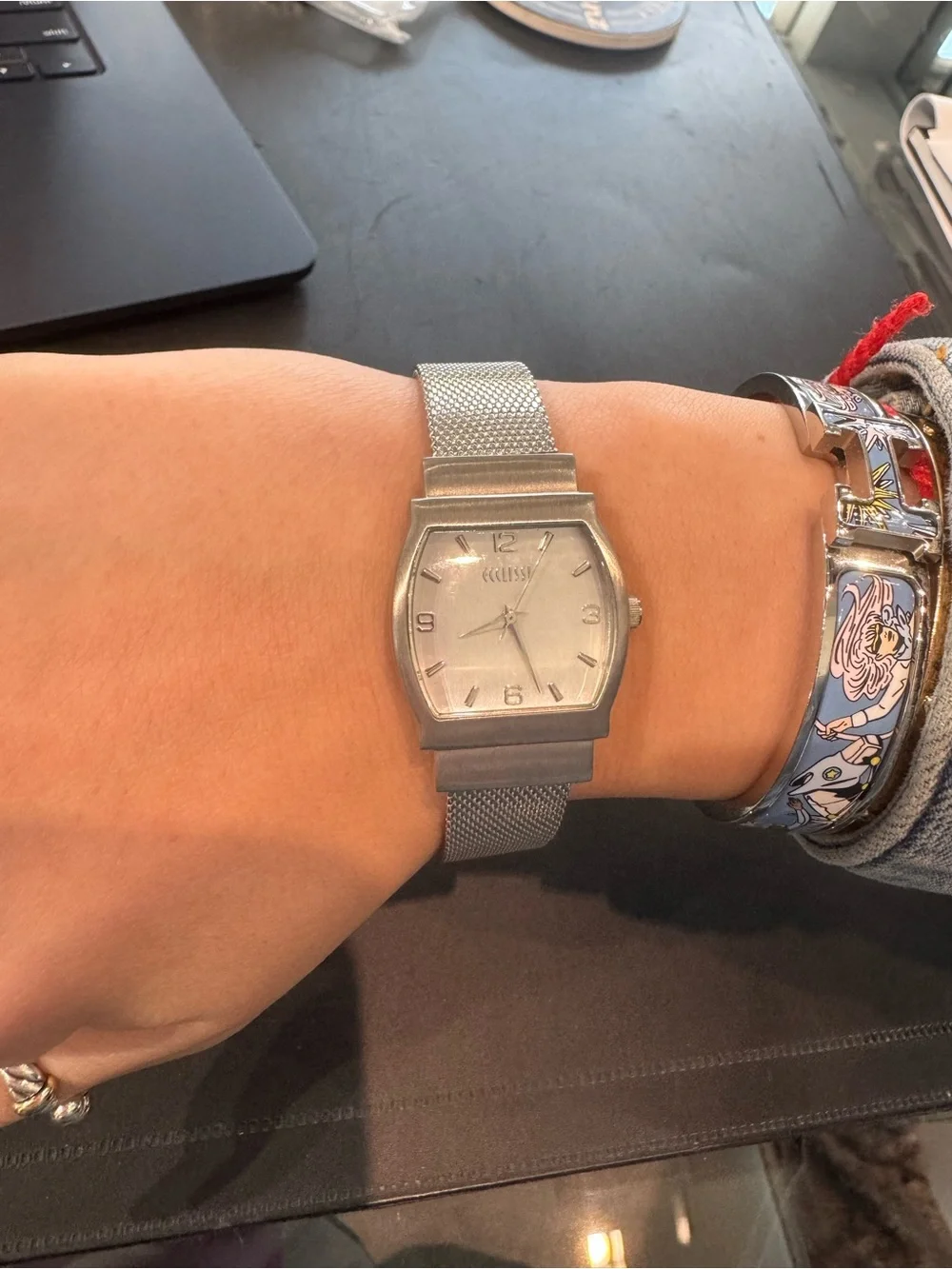 Ecclissi Women's Vintage Tonneau Stainless Steel Mesh Bracelet